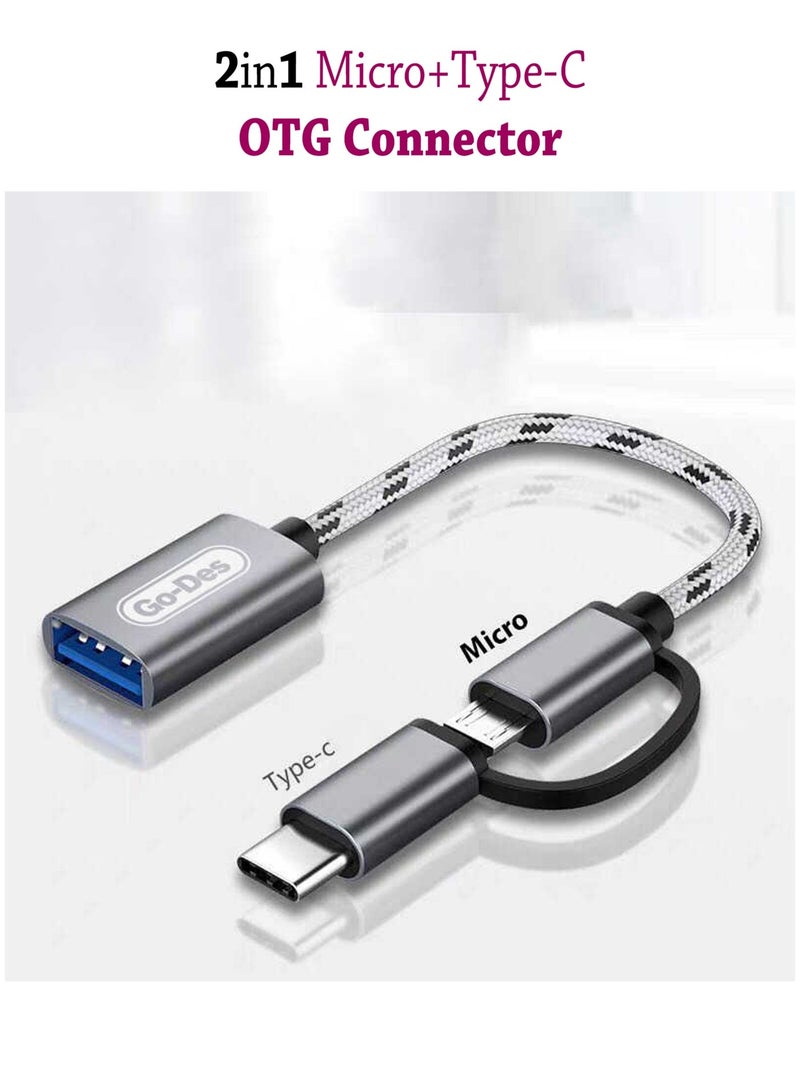 Go-Des 2 in 1 OTG Connector Micro + Type C -GD-CT033 - أسود